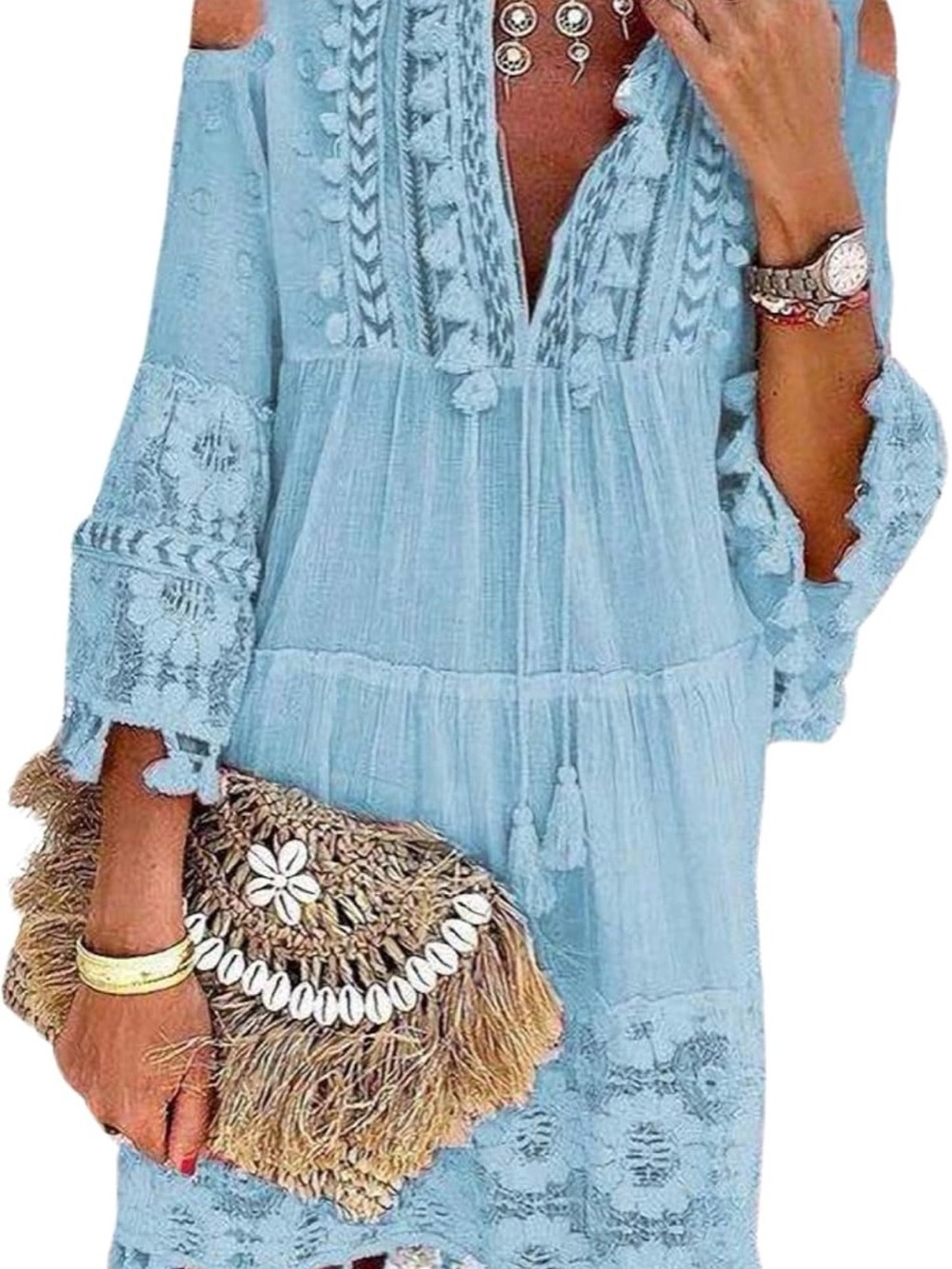 Light Blue / turquoise Boho Beach mini Dress / cover up